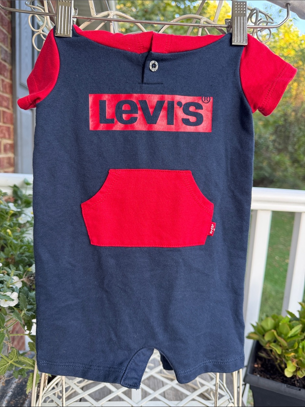 Levi's Navy and Red Logo Baby Romper. Size 8 months.